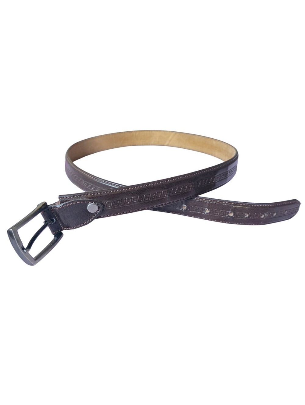 Men's Brown Leather Belt with Embossed Detail
